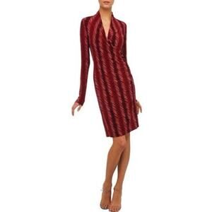 Norma Kamali Printed Surplice Faux Wrap Long Sleeve Stretch Jersey Dress Large